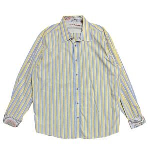 Report Collection Shirt Mens 2XL Yellow Blue Striped Long Sleeve Button Paisley‎